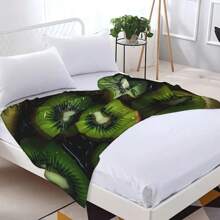 Kiwi Fruit Print Flannel Blanket Soft Warm Lightweight Reversible Machine Washable All-Season Throw For Bedroom Dorm Car Outdoor Sofa Travel Office Camping Vibrant Green Kiwi Design On Black Background Allseason Blanket | Bold Pattern Throw | Machine Washable Throw