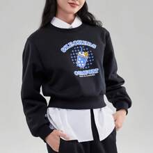 Skechers 女士保暖内衬超大款波霸茶熊短款运动衫 - 黑色 - 查看 2