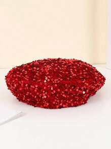 1 件女士彩色亮片金丝绒欧美贝雷帽，适合舞台表演派对