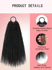 Coleta larga rizada de 20 pulgadas, coleta larga rizada resistente al calor de color negro que se puede alargar con coletero, para todas las mujeres y niñas