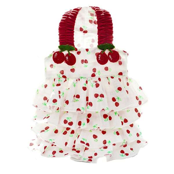 Dog Dresses For Small Dogs Girl Summer Puppy Clothes Outfit Apparel Female Cute Cat Skirt Cherry Print Ruffles Pet Dress