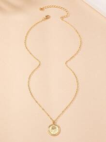 1pc Fashionable Minimalist French Elegant Round Disc Pendant Necklace For Women, Suitable For Daily, Commuting, Party