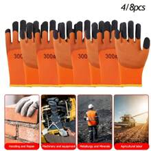 8pcs Men'S Winter Work Gloves, Waterproof Nylon, Non-Slip Insulated, Washable, Cold And Wear Resistance, Yellow, For Outdoor Cold Weather Tasks