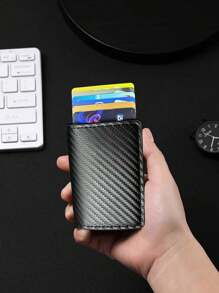 1pc New Anti-Theft Small Card Holder & Coin Purse, Carbon Fiber & Metal Men's Wallet, Large Capacity Auto Pop Up Credit Card Holder, Compact Multi-Card Slim Minimalist Anti-Demagnetization