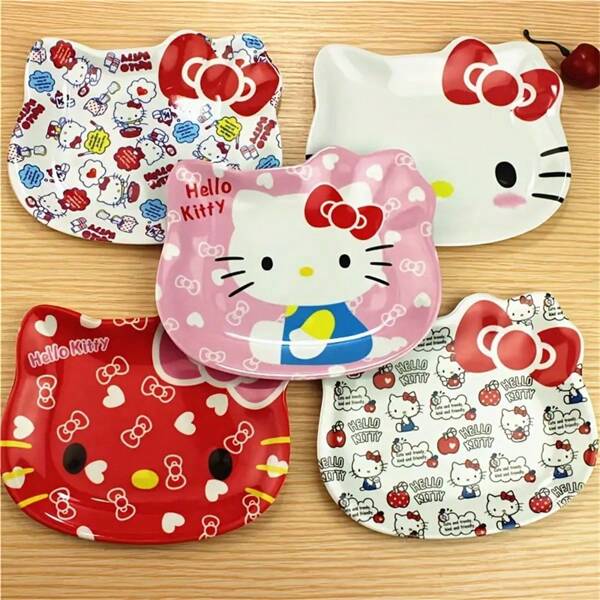 Sanrio (Autorizado) Nuevo juego de 1 pieza de Hello Kitty de Sanrio, bandeja para cubiertos hecha de porcelana de imitación, cubiertos lindos, bandeja para pasteles, bocadillos y frutas secas, plato pequeño para regalo, decoración de fiesta, plato pequeño, adecuado para diversas ocasiones, multiusos