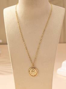 1pc Fashionable Minimalist French Elegant Round Disc Pendant Necklace For Women, Suitable For Daily, Commuting, Party