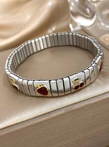 1 Stück Erdbeer Kirsche Armband für Frauen, goldenes Edelstahl Armband für den täglichen Party-Schmuck, Geburtstag, Weihnachten, Valentinstag Geschenke, Mama, Mutter, Muttertag, Geschenk