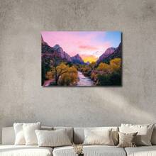 1pc Landscape Vintage Decoration Prints Poster A River Running Through A Lush Green Forest Wall Art Decoration For Living Room Bedroom Bathroom Kitchen Apartment Hotel, Artful Home Decoration - Framed, Horizontal - Wrapped Framed Canvas - View 2