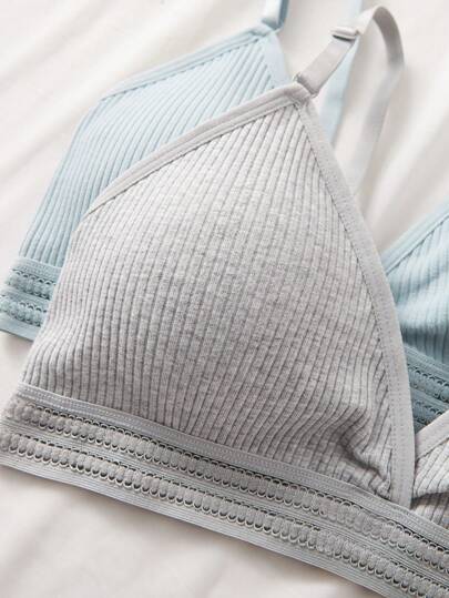 4SETS Ribbed Wireless Breathable Sports BH Panties Underwear Set view 4