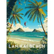 电脑夏威夷拉海纳复古旅行海滩风景帆布画现代房间家居装饰画无框