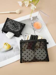 1 pieza Bolsa de maquillaje de malla con estampado de corazón para viajes, organizador portátil de brochas de maquillaje y estuche para guardar lápices labiales para mujeres (negro) para bolsa de almacenamiento de viaje, bolsa de maquillaje, estuche de cosméticos, organizador de vacaciones, organizador de maquillaje de gran capacidad, estuche de maquillaje, para lápices labiales, brochas, cuidado de la piel, teléfono móvil, monedas, artículos pequeños, para uso en el hogar, regalo, vacaciones y festivales de Halloween y Navidad, uso multifuncional, vibraciones bohemias, para vacaciones en la playa, colección de baño, colección de dormitorio, gran capacidad