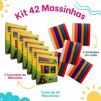 Kit 42 Unidades Massinha de Modelar 6 Cores Diferentes Colorida Kit Festa Infantil Lembrancinha Aniversario Prenda Criança