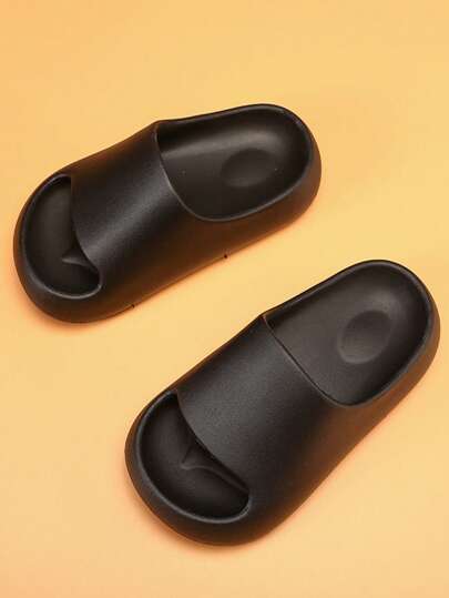 1 双儿童纯色 EVA 圆头平底简约拖鞋，适合所有季节海滩、淋浴、休闲（请根据欧码订购，尺码偏小）