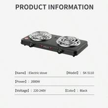 SOKANY SOKANY Electric Stove, Electromagnetic Stove Table, Portable Cooking Electric Heating Plate, Dual Stove Design, 2000W High Power, 5-Speed Temperature Control, Stainless Steel Surface, Heating Indicator Light, Built-In Temperature Control, Overheating Protection.Suitable For All Cookware, Very Suitable For RV/Family/Camping/Apartment/Laboratory