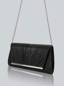 Shiny And Elegant Pleated Women's Evening Bag With Charming Rhinestone Pendant Necklace, Bracelet, Earrings, Gorgeous And Exquisite Party Clutch, Perfect Purse For Party Girls, Brides, College Students, Shoulder Crossbody Bag With Detachable Metal Chain, Perfect For Prom, Banquet, Party, Wedding, Holiday Party, Best Gift
