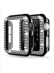 1pc Silver Plated Bling Rhinestone Decoration Chic Lovely Hollow-Out Glitter Drop-Proof Protective Case, Compatible With Apple Watch Case 38/40/41/42/44/45/49Mm, Compatible With Series Ultra/SE/9/8/7/6/5/4/3/2/1, Smart Watch Case Accessories