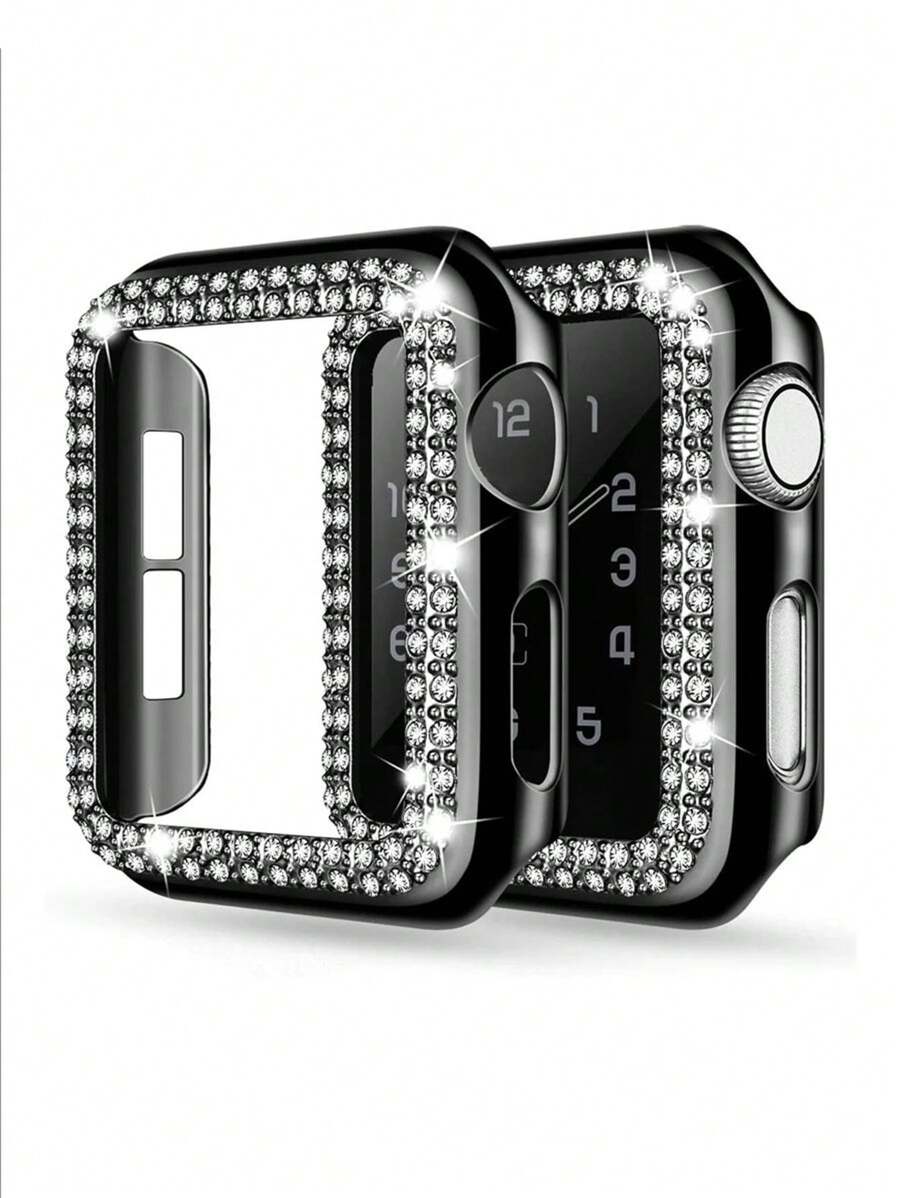 1pc Silver Plated Bling Rhinestone Decoration Chic Lovely Hollow-Out Glitter Drop-Proof Protective Case, Compatible With Apple Watch Case 38/40/41/42/44/45/49Mm, Compatible With Series Ultra/SE/9/8/7/6/5/4/3/2/1, Smart Watch Case Accessories