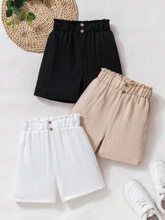 3 件装 女童休闲纯色按扣短裤，夏季