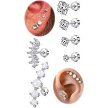 AVYRING 6PCS/8PCS Silver Gold Cartilage Earring Flat Back Earrings Flat Back Stud Earrings Flatback Stud Earrings Helix Tragus Earrings Screw Back Earrings For Women Earrings For Cartilage Jewelry - Multicolor - View 13