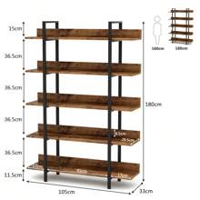 Étagère sur pied Tribesigns, bibliothèque, étagère de rangement à 5 niveaux, étagère, étagère de salon, assemblage facile, pour salon, chambre, bureau, marron vintage - Tabac - Voir 5