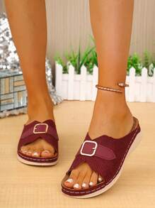 New Red Women's Platform Wedge Open Toe Sandals, Colorful Block Hollow-Out Slide Slippers, Casual Summer Outdoor Style, Hollow Design, Suitable For Indoor & Outdoor Activity, Fashionable Wedge Heel Design Women Shoes