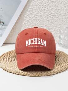 1pc Unisex Casual "Michigan The Great Lakes State" Washed Letter Printed Adjustable Baseball Cap, Outdoor Sports Fashion Streetwear Head Accessory, All Season