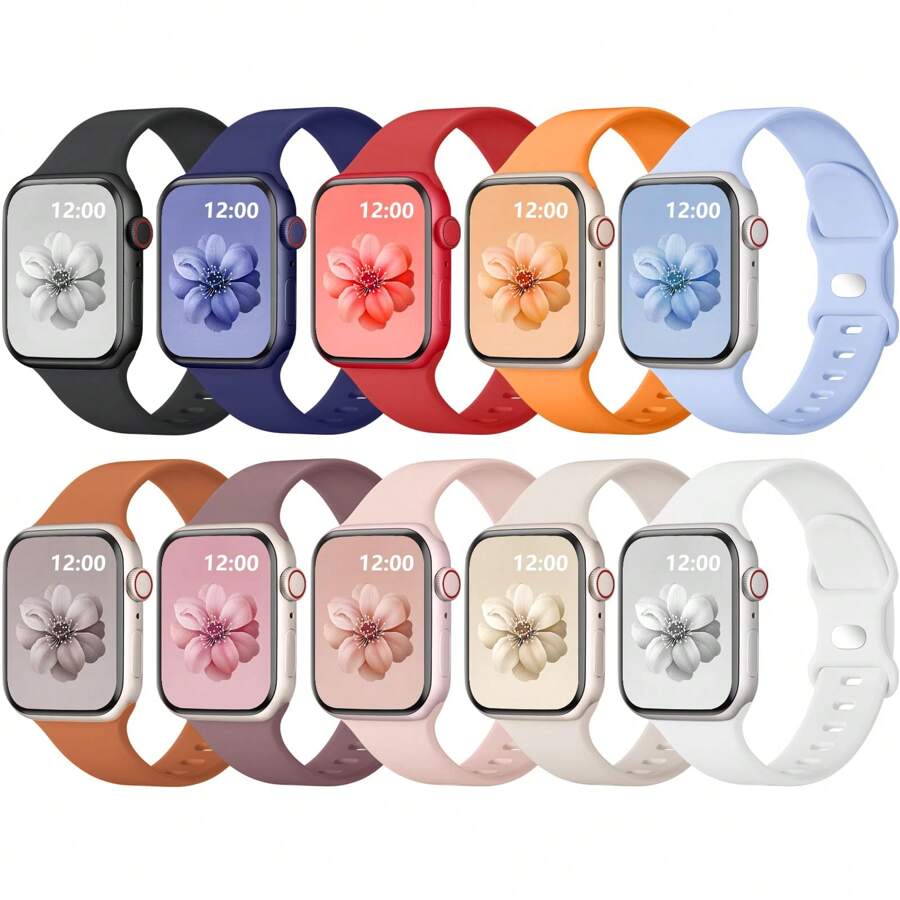 10 Pacotes de Pulseira À prova d'água Compatível com 38mm 40mm 41mm 42mm 44mm 45mm 46mm 49mm, Homens e Mulheres, Pulseira Esportiva de Silicone Macio Compatível com Séries 10, SE, 9, 8, 7, 6, 5, 4, 3, Ultra