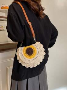 Summer Straw Chic Minimalist Shoulder Cross-Body Bag - Yellow - View 5