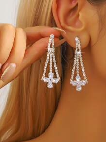 精致蝴蝶闪亮锆石镶嵌长款吊坠耳环优雅奢华风格锌合金首饰婚礼配饰