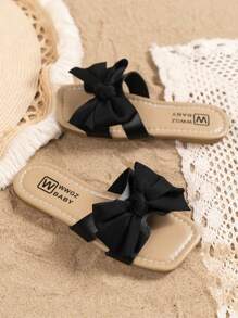 Dziewczęce modne, słodkie, duże, kokardkowe, kwadratowe, płaskie sandały, wygodne, lekkie, wsuwane buty, odpowiednie na letnią plażę, losowy kolor podeszwy, zamów o 1 rozmiar większy