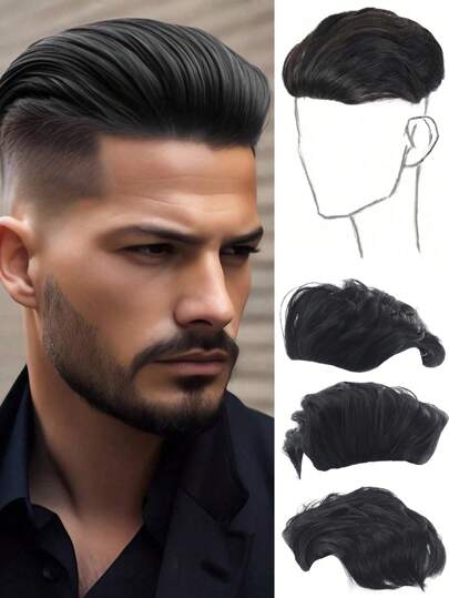 1pc Men's Synthetic Wig Fashion Men's Wig Natural Swept-Back Hairstyle Lightweight Men's Synthetic Wig For Short Straight Hair With Bangs