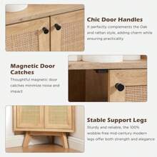 Natural Rattan Corner Cabinet - 68" Tall Modern Boho Corner Bathroom Storage Cabinet With Doors & Adjustable Shelves, Space Saver For Kitchen, Dining Room, Living Room Bathroom Storage