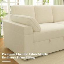 Merluxy Reversible Pull-Out Sectional Sofa Bed Sleeper With Chaise And Hidden Storage, 3-Seat Modern Couch For Space-Saving Apartment Living Room Setup - 白色 - 查看 5