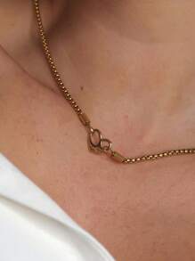 不锈钢爱心吊坠项链 我值得拥有一款刻有男女通用图案的棒状颈链项链，适合作为自己的礼物 - 金色 - 查看 2