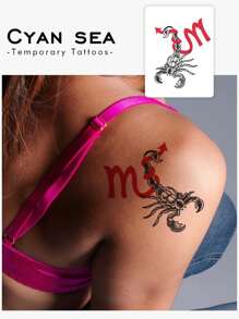 1pc Arrow, Letter, Black Scorpion Temporary Tattoo Sticker, Waterproof, Sweat-Resistant, Washable, Non-Reflective Faux Tattoo, Suitable For Fashion Enthusiasts On Thigh, Arm