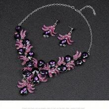 1 set de bijoux pour femme, collier et boucles d'oreilles 3 pièces, mariée, fête, mariage, ensemble de luxe à strass étincelants à la mode