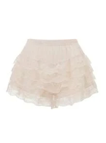 Womens Layered Ruffle Shorts Casual Elastic Waist Solid Color Lace Bloomers Lolita Clothes - 香檳色 - 查看 9