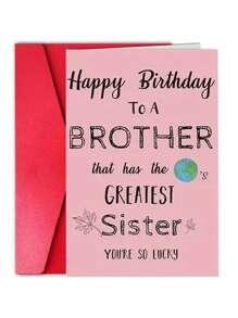1pc Personalized Greeting Card With Envelope, Funny Birthday Card From Sister To Brother, Blank Inside For Customization, Best Gift - Multicolor - View 12