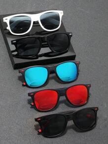 5 Pairs/6 Pairs Unisex Combination, 4 Pairs/3 Pairs Combination, 1 Pair White Frame, 2 Pairs Black Frame, 1 Pair Blue Lens, 1 Pair Red Lens, Y2K Square Casual Retro Beach Fashion Sunglasses, Suitable For Daily Wear, All Season