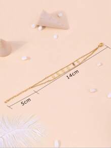 1件套不锈钢时尚高端双层菱形吊坠项链手链套装，女士 - 金黃色 - 查看 5