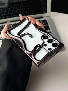 优雅镂空蛇纹设计哑光电镀软手机壳适用于 16 Pro Max/ Pro/ 16、15 系列、14、13、12、11 情侣壳，散热防水防震防摔防刮 - 黑色 - 查看 7