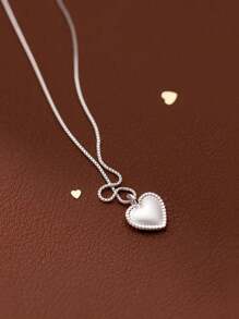 Sterling Silver Love Necklace Simple INS Style Heart Shape Heart Heart Clavicle Chain Glossy Sterling Silver Love Necklace Valentine's Day Gift