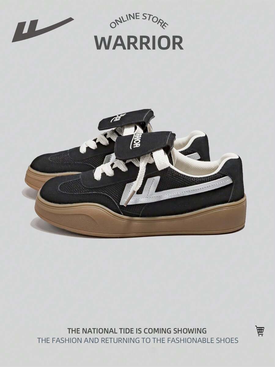 WARRIOR 1 双女式休闲运动鞋，系带，低帮，白色，户外运动休闲鞋，轻便，厚底 - 黑色 - 查看 1