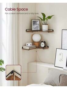 VASAGLE Floating Shelves, Set Of 2, L-Shaped Corner Shelves For Wall, Corner Wall Shelf, Industrial Style, For Living Room, Bedroom, Kitchen - Rust Brown - View 2