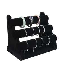 3Layers Black Velvet Jewelry Bracelet Chain Watch Bangle Holder T-Bar Rack Jewelry Organizer Hard Display Stand Jewelry Display Racks Tabletop Organizer - Multicolor - View 5