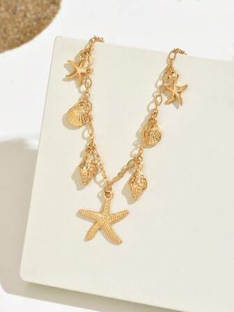 1 件创意贝壳和海螺设计吊坠项链，海滩度假风格，日常佩戴