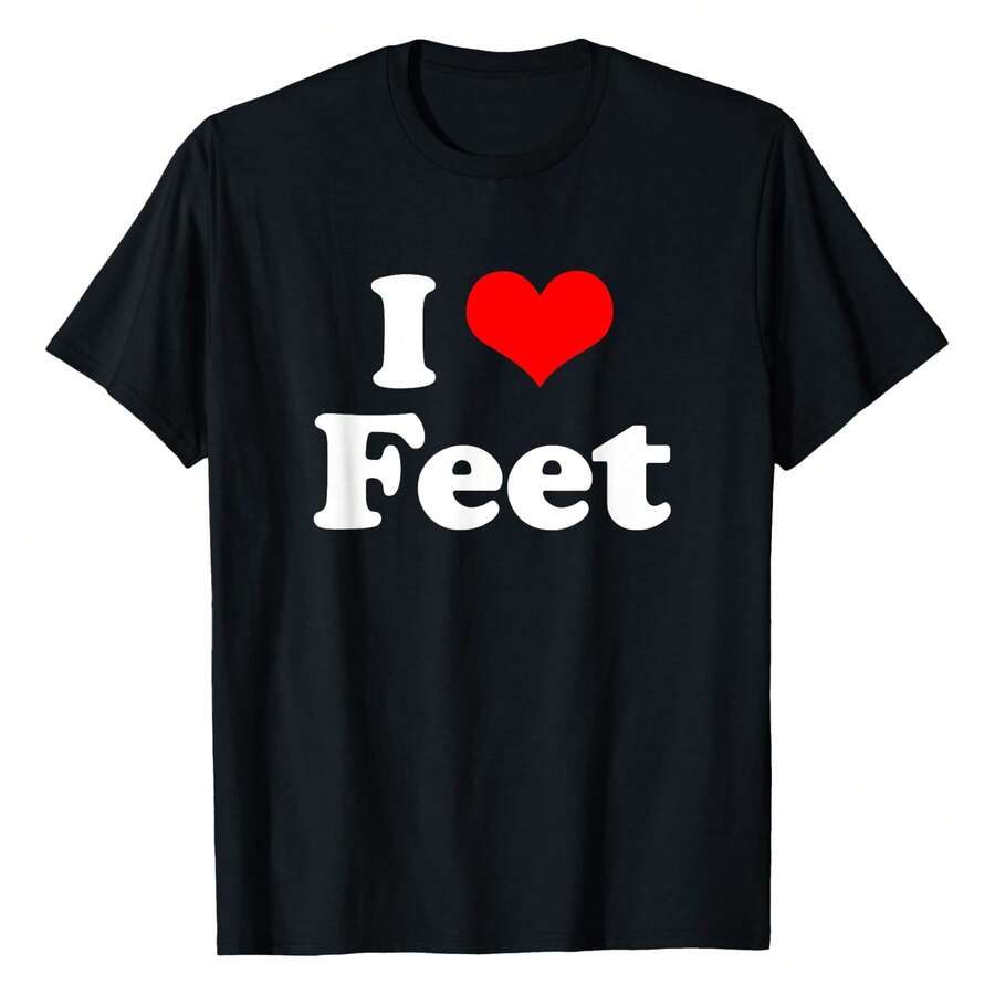 I Love Feet I Heart Feet T-Shirt Women's Summer Short Sleeve T-Shirt - 黑色 - 查看 1