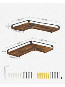 VASAGLE Floating Shelves, Set Of 2, L-Shaped Corner Shelves For Wall, Corner Wall Shelf, Industrial Style, For Living Room, Bedroom, Kitchen - Rust Brown - View 7