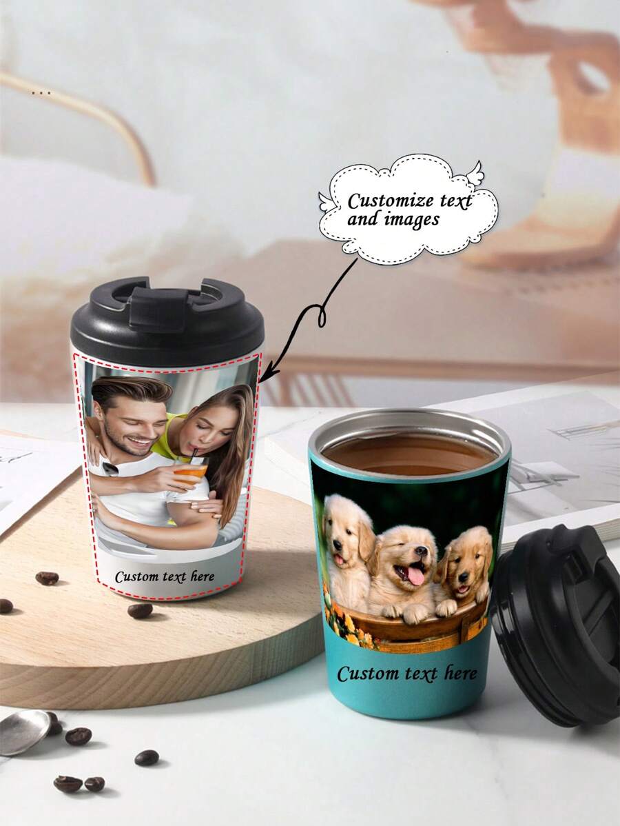 1pc Customized Design & Text Stainless Steel American Style Coffee Mug, Multi-Functional, Easy To Clean, Reusable, Stainless Steel Exquisite, Fashionable, High-Quality, Minimalist, Colorful, Customized Modern, Leak-Proof, Suitable For All Seasons, Camping, Travel, Ideal Choice As Gift For Girlfriend, Mom, Dad, Family, Friends, Anniversary, Valentine's Day, Mother's Day, Birthday, Father's Day, Graduation, Wedding, Decor For Living Room, Bedroom, Tea Room, Home, Dining Room, Office, School,Multi-Functional, Ornamental,Reusable,Exquisite,Stylish,High-Quality,Colorful,Modern,Custom,Personalized,Unique,Ideal Gifts For Him,Ideal Gifts For Her,Boyfriend,Dad,Girlfriend,Mom,Family,Friends,Tea Room,Home,Garden,Office,For Anniversaries,For Valentine's Day,For Mother's Day,For Birthdays,For Father's Day,For Graduation,For Weddings,For Housewarming,Delicate Romance - Multicolor - View 1
