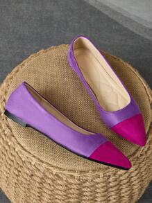 Zapatos planos de mujer con puntera puntiaguda y diseño de patchwork, mocasines casuales versátiles y sofisticados, aptos para el otoño y todas las estaciones - Morado - Ver 3